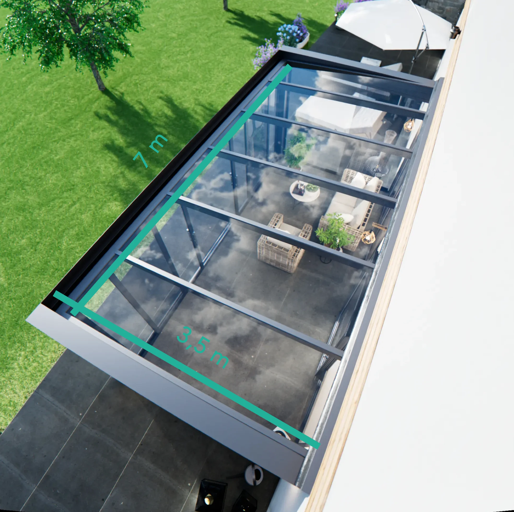 Plan der Terrassenüberdachung 7 x 3,5 m